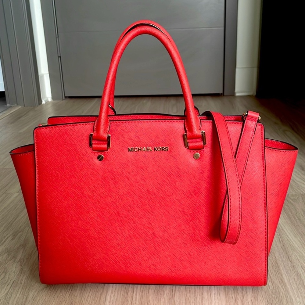 Michael Kors Red Satchel with Structured Design